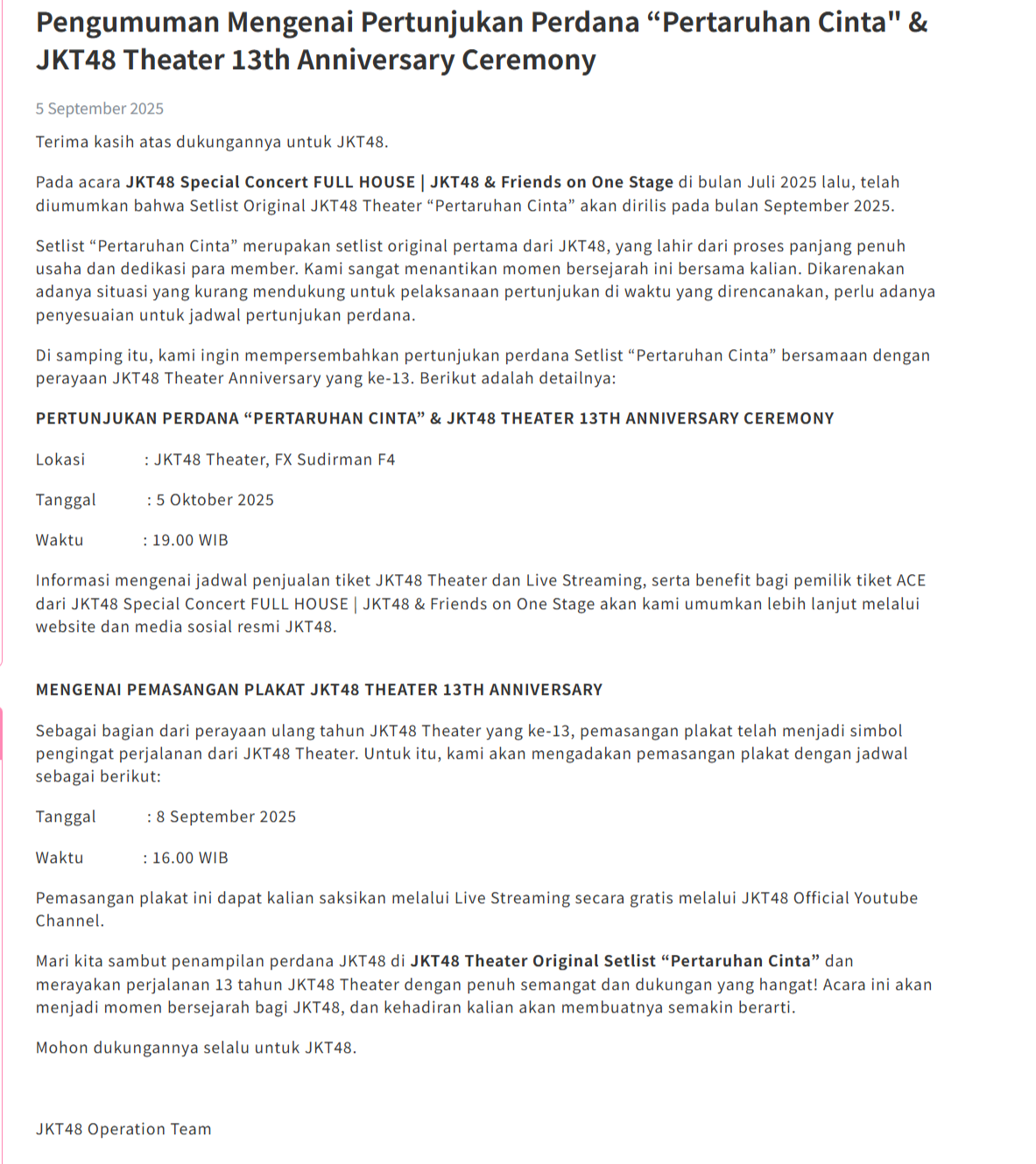 Screenshot Website JKT48